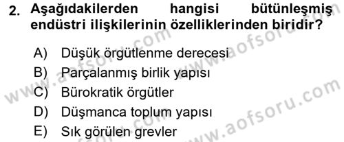 Endüstri İlişkileri Dersi Ara Sınavı Deneme Sınav Soruları 2. Soru