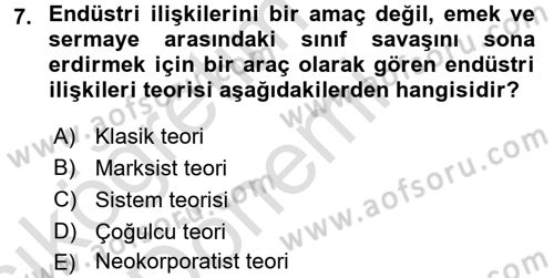 Endüstri İlişkileri Dersi Ara Sınavı Deneme Sınav Soruları 7. Soru