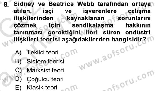 Endüstri İlişkileri Dersi 2017 - 2018 Yılı (Vize) Ara Sınav Soruları 8. Soru