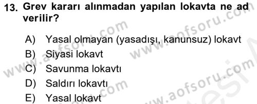 Endüstri İlişkileri Dersi 2017 - 2018 Yılı (Final) Dönem Sonu Sınav Soruları 13. Soru