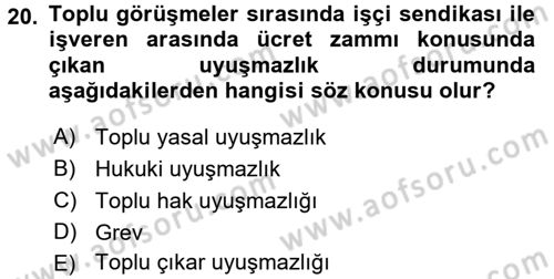 Endüstri İlişkileri Dersi 2017 - 2018 Yılı (Final) Dönem Sonu Sınav Soruları 20. Soru