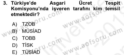 Endüstri İlişkileri Dersi 2017 - 2018 Yılı (Final) Dönem Sonu Sınav Soruları 3. Soru