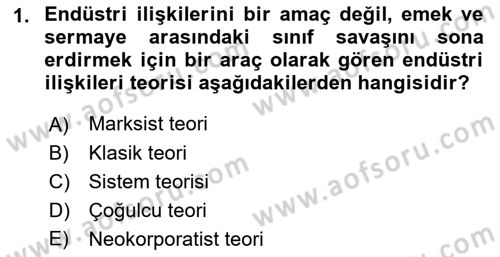 Endüstri İlişkileri Dersi 2018 - 2019 Yılı 3 Ders Sınav Soruları 1. Soru