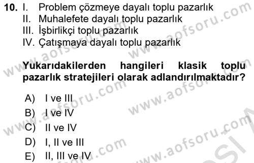 Endüstri İlişkileri Dersi 2018 - 2019 Yılı 3 Ders Sınav Soruları 10. Soru