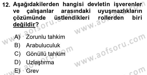 Endüstri İlişkileri Dersi 2018 - 2019 Yılı 3 Ders Sınav Soruları 12. Soru