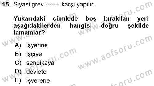 Endüstri İlişkileri Dersi 2018 - 2019 Yılı 3 Ders Sınav Soruları 15. Soru