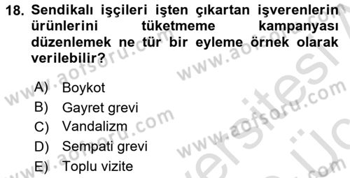 Endüstri İlişkileri Dersi 2018 - 2019 Yılı 3 Ders Sınav Soruları 18. Soru