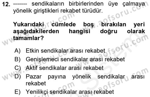 Endüstri İlişkileri Dersi Ara Sınavı Deneme Sınav Soruları 12. Soru