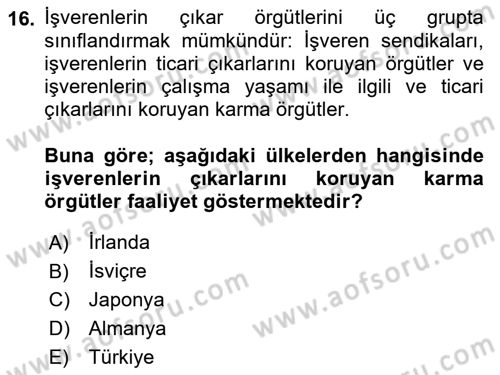 Endüstri İlişkileri Dersi 2018 - 2019 Yılı (Vize) Ara Sınav Soruları 16. Soru