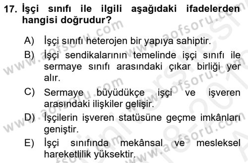 Endüstri İlişkileri Dersi Ara Sınavı Deneme Sınav Soruları 17. Soru