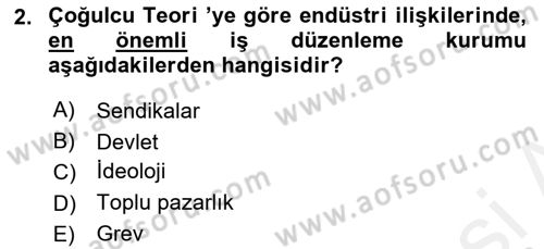 Endüstri İlişkileri Dersi Ara Sınavı Deneme Sınav Soruları 2. Soru