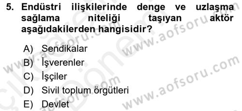 Endüstri İlişkileri Dersi 2018 - 2019 Yılı (Vize) Ara Sınav Soruları 5. Soru