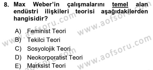 Endüstri İlişkileri Dersi Ara Sınavı Deneme Sınav Soruları 8. Soru