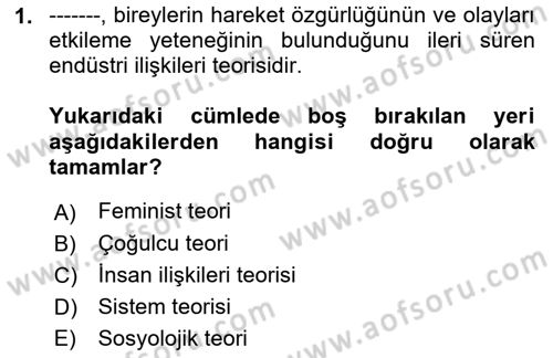 Endüstri İlişkileri Dersi 2018 - 2019 Yılı (Final) Dönem Sonu Sınav Soruları 1. Soru