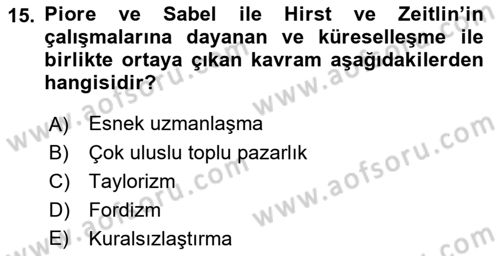 Endüstri İlişkileri Dersi 2018 - 2019 Yılı (Final) Dönem Sonu Sınav Soruları 15. Soru