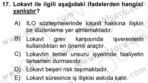 Endüstri İlişkileri Dersi 2018 - 2019 Yılı (Final) Dönem Sonu Sınav Soruları 17. Soru