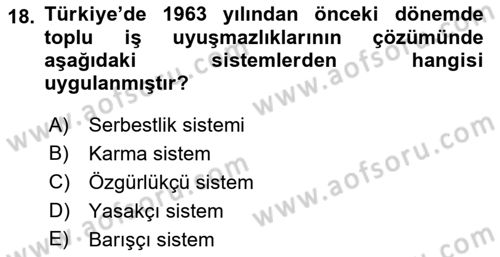 Endüstri İlişkileri Dersi 2018 - 2019 Yılı (Final) Dönem Sonu Sınav Soruları 18. Soru