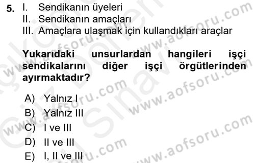 Endüstri İlişkileri Dersi 2018 - 2019 Yılı (Final) Dönem Sonu Sınav Soruları 5. Soru