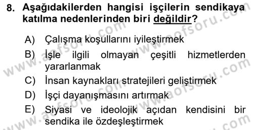 Endüstri İlişkileri Dersi 2018 - 2019 Yılı (Final) Dönem Sonu Sınav Soruları 8. Soru
