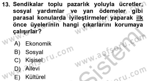 Endüstri İlişkileri Dersi 2018 - 2019 Yılı Yaz Okulu Sınav Soruları 13. Soru
