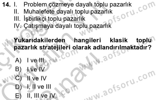 Endüstri İlişkileri Dersi 2018 - 2019 Yılı Yaz Okulu Sınav Soruları 14. Soru