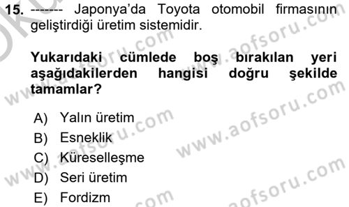 Endüstri İlişkileri Dersi 2018 - 2019 Yılı Yaz Okulu Sınav Soruları 15. Soru