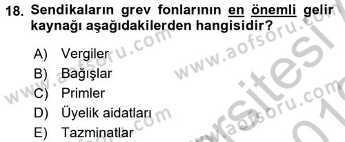 Endüstri İlişkileri Dersi 2018 - 2019 Yılı Yaz Okulu Sınavı 18. Soru