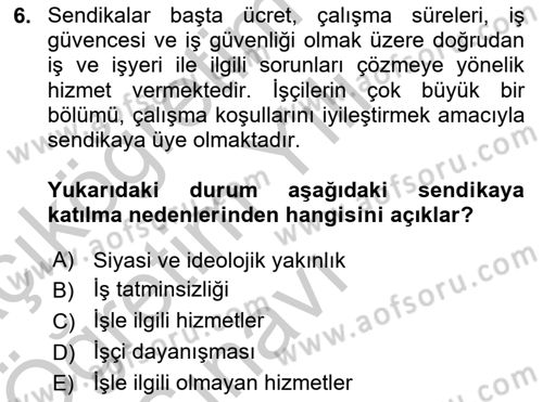 Endüstri İlişkileri Dersi 2018 - 2019 Yılı Yaz Okulu Sınav Soruları 6. Soru