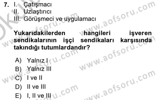 Endüstri İlişkileri Dersi 2018 - 2019 Yılı Yaz Okulu Sınav Soruları 7. Soru