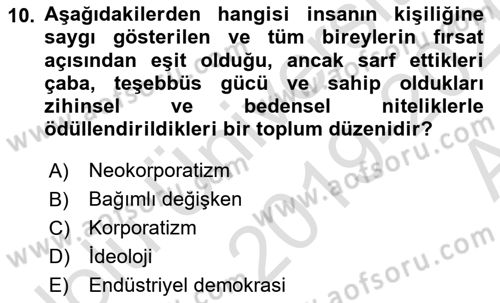 Endüstri İlişkileri Dersi 2019 - 2020 Yılı (Vize) Ara Sınav Soruları 10. Soru