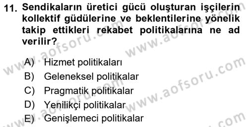 Endüstri İlişkileri Dersi Ara Sınavı Deneme Sınav Soruları 11. Soru