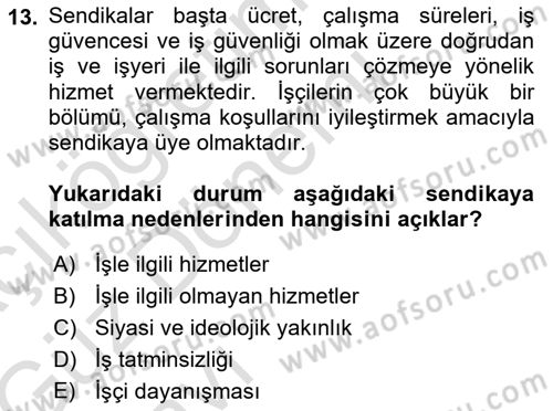 Endüstri İlişkileri Dersi 2019 - 2020 Yılı (Vize) Ara Sınav Soruları 13. Soru