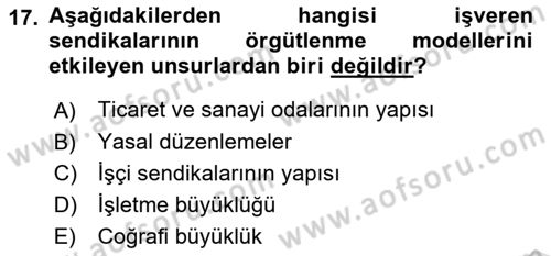 Endüstri İlişkileri Dersi 2019 - 2020 Yılı (Vize) Ara Sınav Soruları 17. Soru