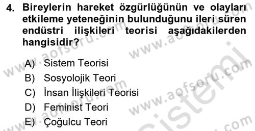 Endüstri İlişkileri Dersi Ara Sınavı Deneme Sınav Soruları 4. Soru