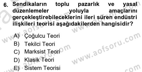 Endüstri İlişkileri Dersi 2019 - 2020 Yılı (Vize) Ara Sınav Soruları 6. Soru