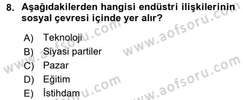 Endüstri İlişkileri Dersi Ara Sınavı Deneme Sınav Soruları 8. Soru