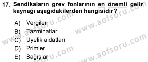 Endüstri İlişkileri Dersi 2019 - 2020 Yılı (Final) Dönem Sonu Sınav Soruları 17. Soru
