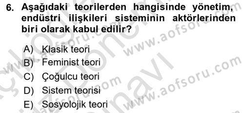 Endüstri İlişkileri Dersi 2019 - 2020 Yılı (Final) Dönem Sonu Sınav Soruları 6. Soru