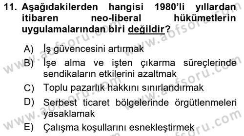 Endüstri İlişkileri Dersi 2020 - 2021 Yılı Yaz Okulu Sınav Soruları 11. Soru