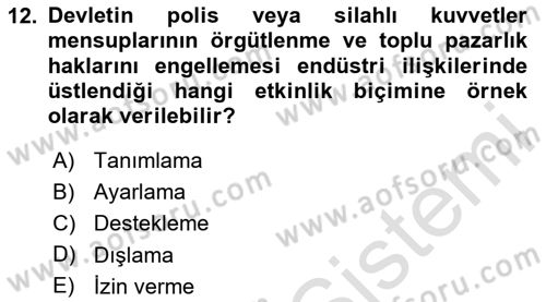 Endüstri İlişkileri Dersi 2020 - 2021 Yılı Yaz Okulu Sınav Soruları 12. Soru