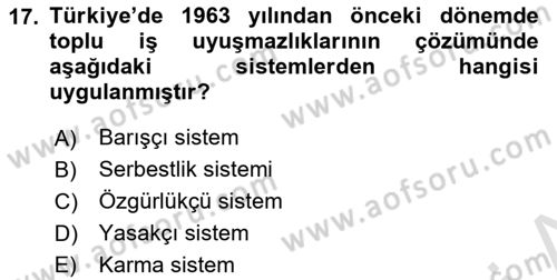 Endüstri İlişkileri Dersi 2020 - 2021 Yılı Yaz Okulu Sınav Soruları 17. Soru
