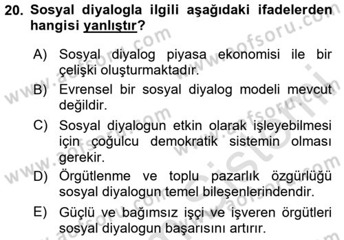Endüstri İlişkileri Dersi 2020 - 2021 Yılı Yaz Okulu Sınav Soruları 20. Soru