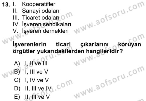 Endüstri İlişkileri Dersi Ara Sınavı Deneme Sınav Soruları 13. Soru