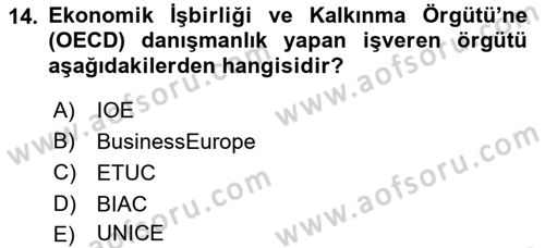 Endüstri İlişkileri Dersi Ara Sınavı Deneme Sınav Soruları 14. Soru