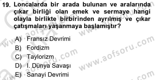 Endüstri İlişkileri Dersi 2021 - 2022 Yılı (Vize) Ara Sınav Soruları 19. Soru