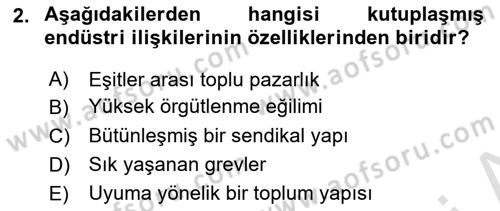 Endüstri İlişkileri Dersi Ara Sınavı Deneme Sınav Soruları 2. Soru