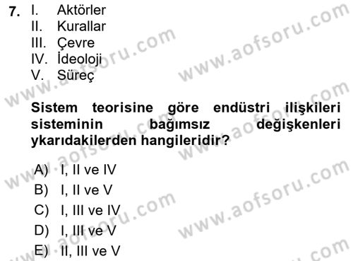 Endüstri İlişkileri Dersi 2021 - 2022 Yılı (Vize) Ara Sınav Soruları 7. Soru