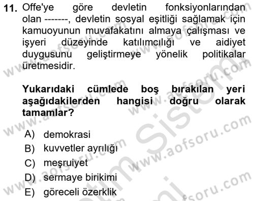 Endüstri İlişkileri Dersi 2021 - 2022 Yılı (Final) Dönem Sonu Sınav Soruları 11. Soru