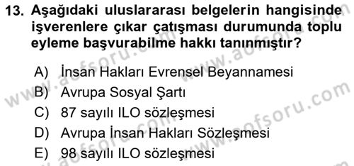 Endüstri İlişkileri Dersi 2021 - 2022 Yılı (Final) Dönem Sonu Sınav Soruları 13. Soru