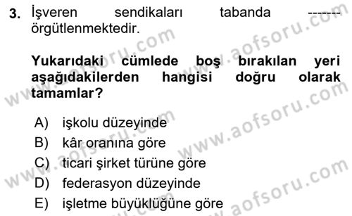 Endüstri İlişkileri Dersi 2021 - 2022 Yılı (Final) Dönem Sonu Sınav Soruları 3. Soru